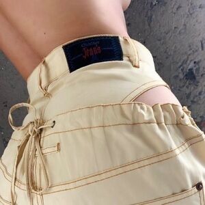 Western Beige Layered Lace-Up Pants